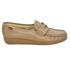SAS Beige Mocha Leather Classic Slip On Loafer Comfort Shoes Moccasin Size 9 NEW